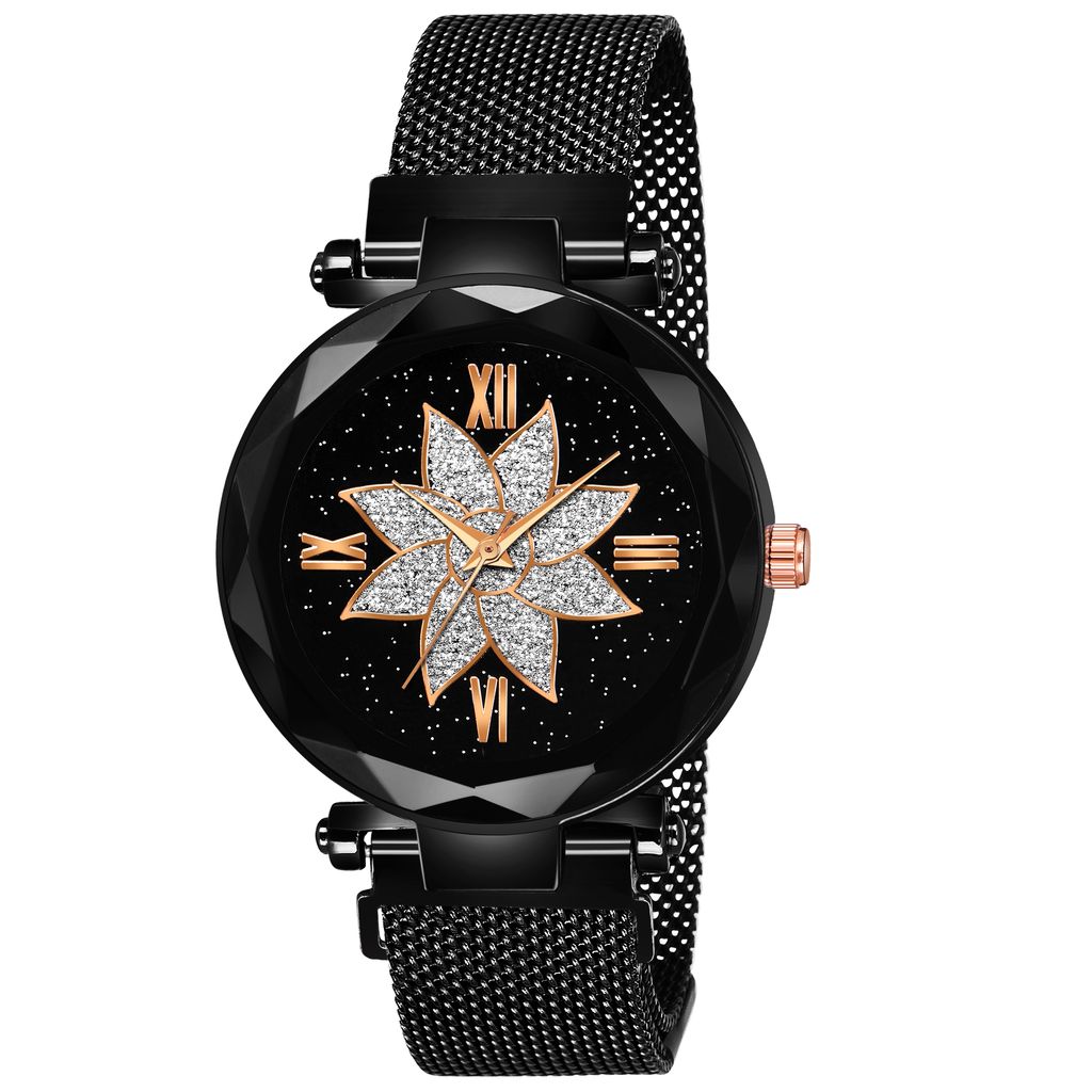 Bhakti Fashion Black Mesh Magnetic Stylish Design Analog Watch For Women & Girls