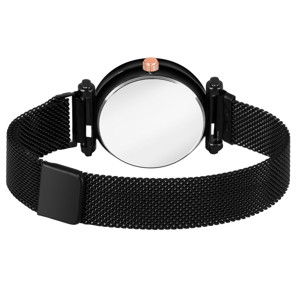 Bhakti Fashion Black Mesh Magnetic Stylish Design Analog Watch For Women & Girls