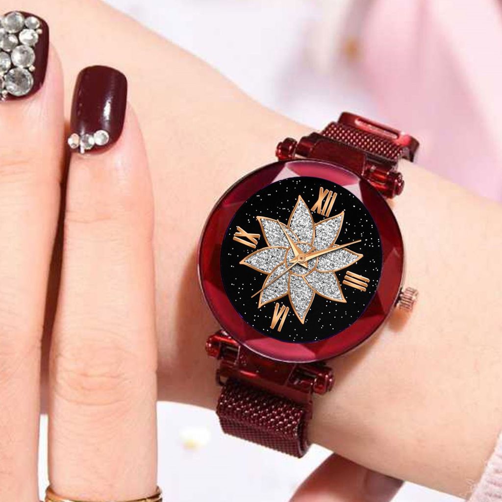Bhakti Fashion Red Mesh Magnetic Stylish Design Analog Watch For Women & Girls