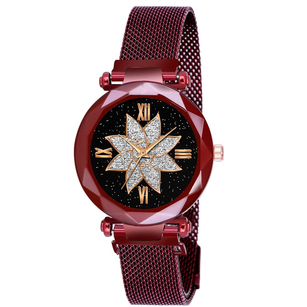 Bhakti Fashion Red Mesh Magnetic Stylish Design Analog Watch For Women & Girls