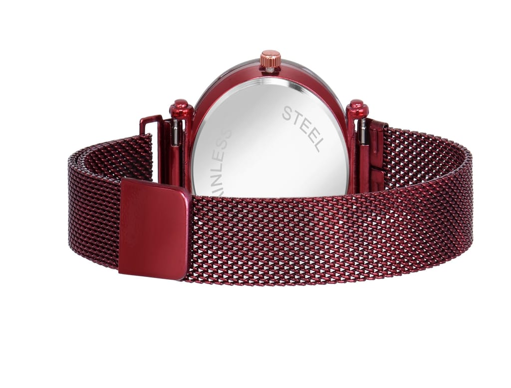 Bhakti Fashion Red Mesh Magnetic Stylish Design Analog Watch For Women & Girls