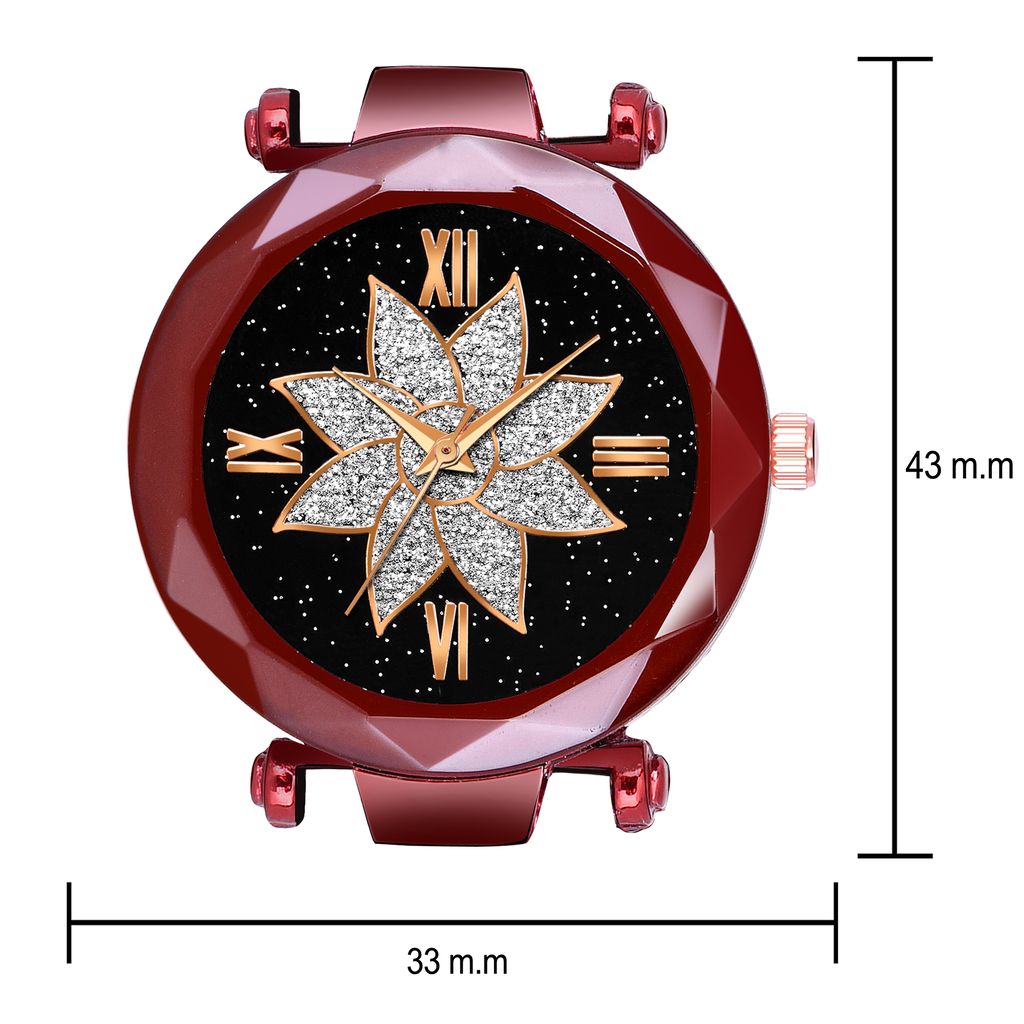 Bhakti Fashion Red Mesh Magnetic Stylish Design Analog Watch For Women & Girls