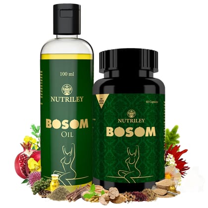 Nutriley Bosom - Breast Enlargement Capsules + Oil (60 Capsules + 100 ML Oil)