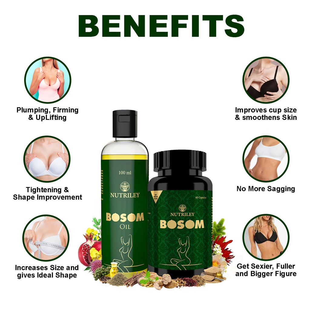 Nutriley Bosom - Breast Enlargement Capsules + Oil (60 Capsules + 100 ML Oil)