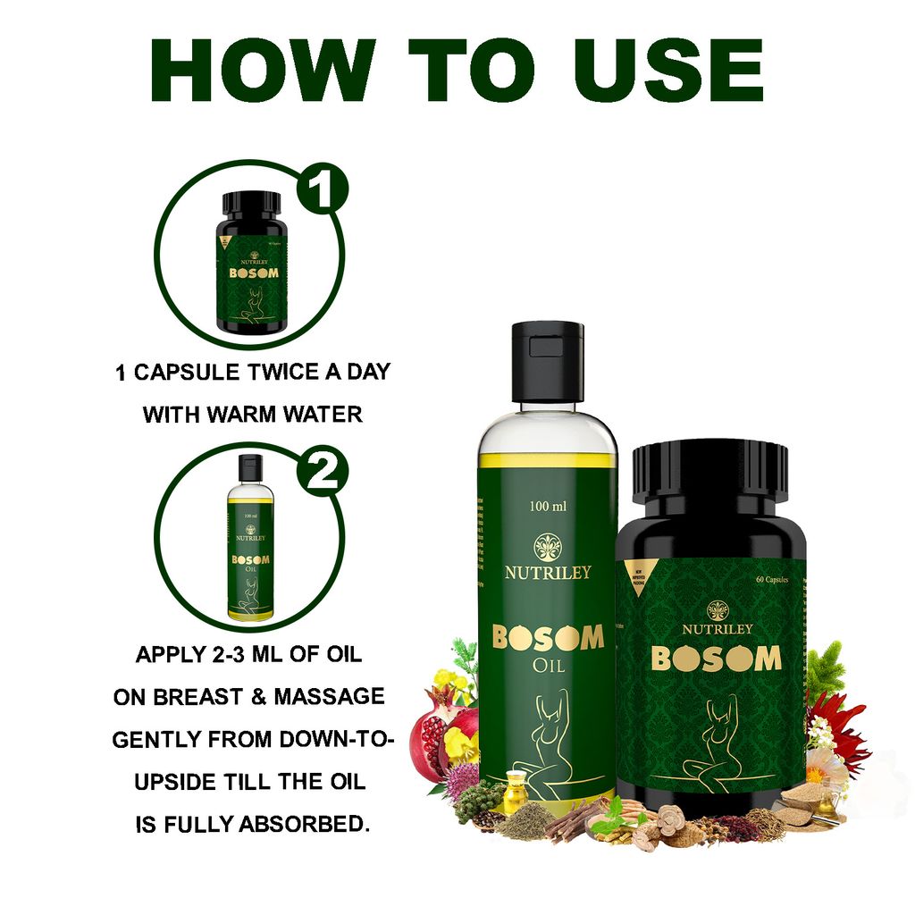 Nutriley Bosom - Breast Enlargement Capsules + Oil (60 Capsules + 100 ML Oil)