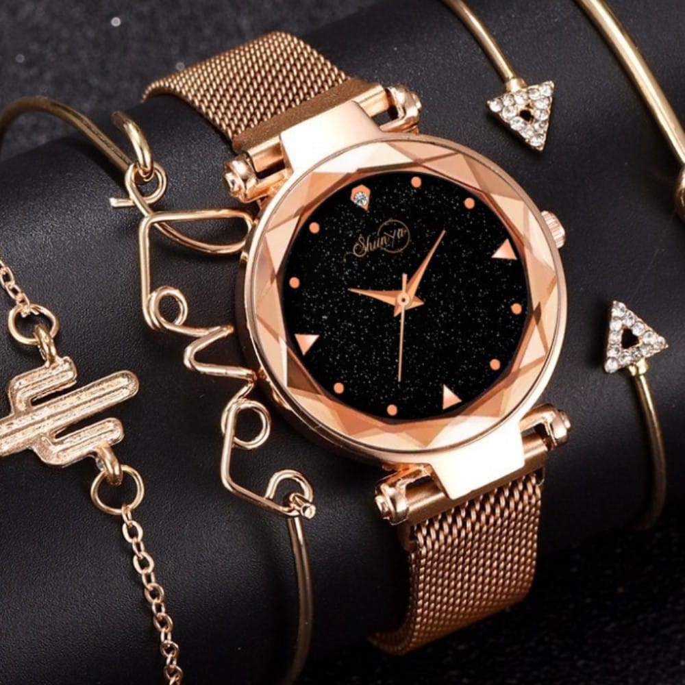Bhakti Fashion Golden Mesh Magnetic Trending Collection Analog Watch For Women & Girls