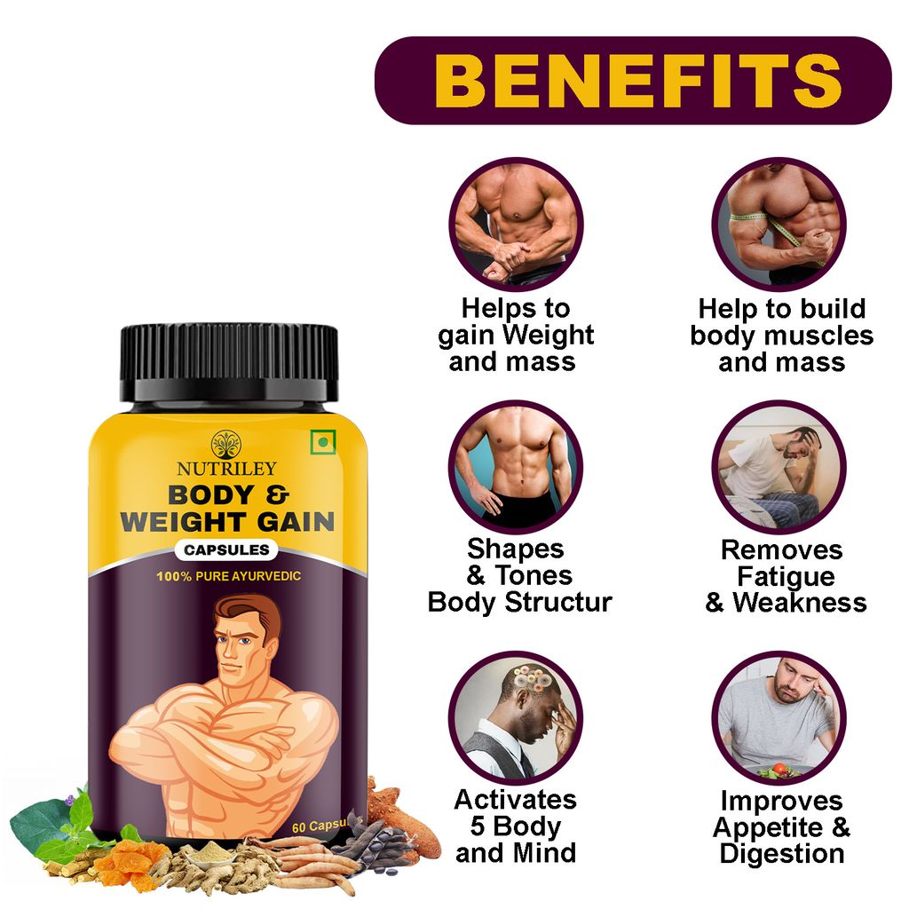 Nutriley Body & Weight Gain Capsules, Mass Gain Capsule (60 Capsules)