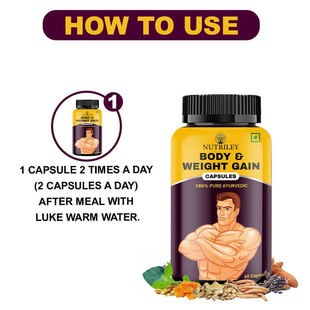 Nutriley Body & Weight Gain Capsules, Mass Gain Capsule (60 Capsules)