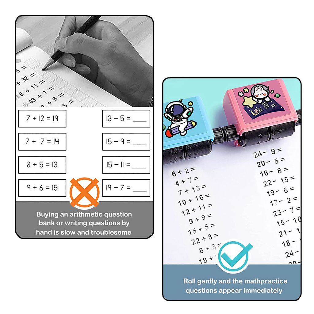 ZURU BUNCH Math Roller Stamp for Addition Subtraction Multiplication Division, for Preschool Homeschool Supplies, Math Calculation Stamps Practice Tools Educational Toy