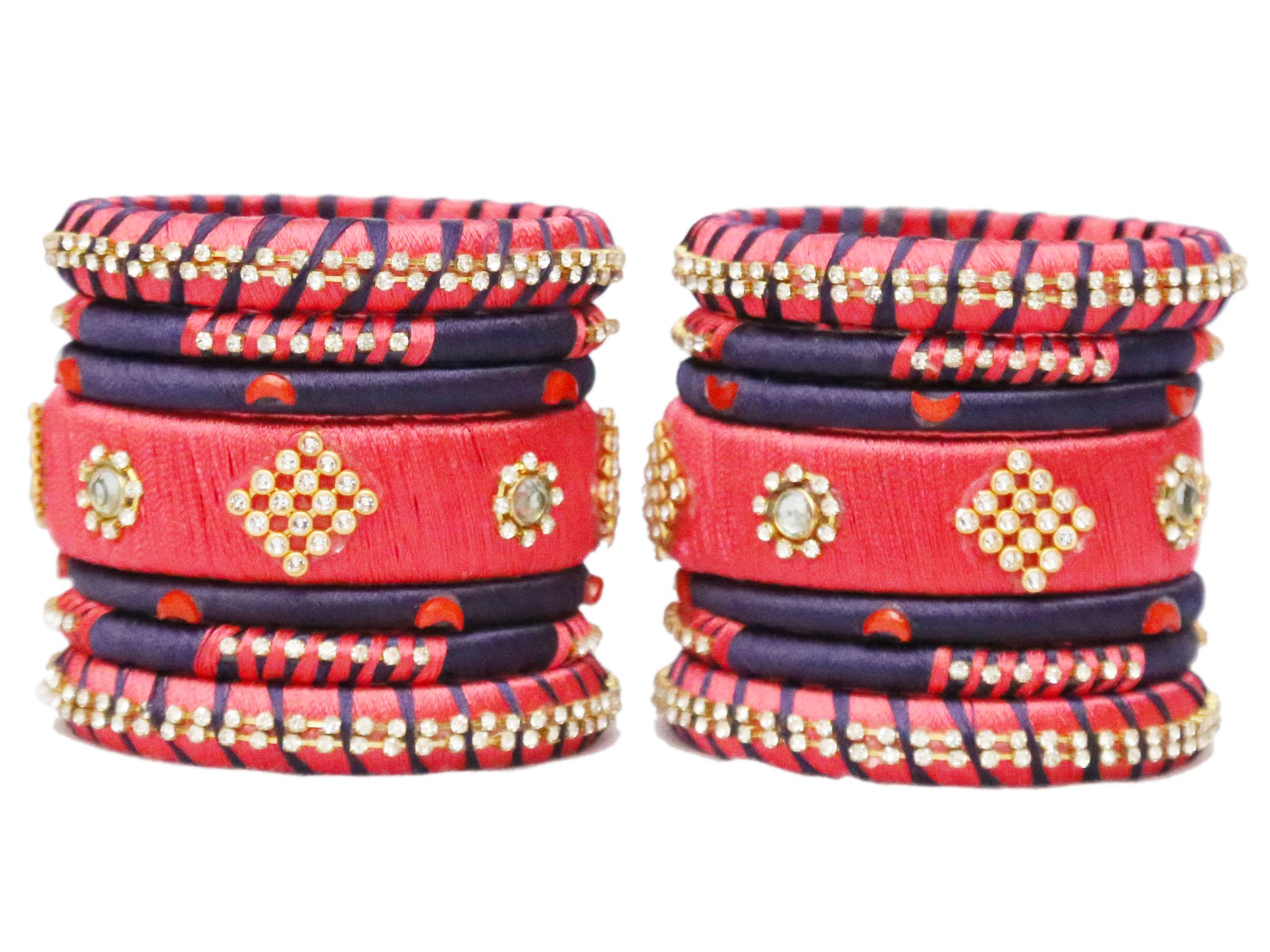 Red and blue deals silk thread bangles