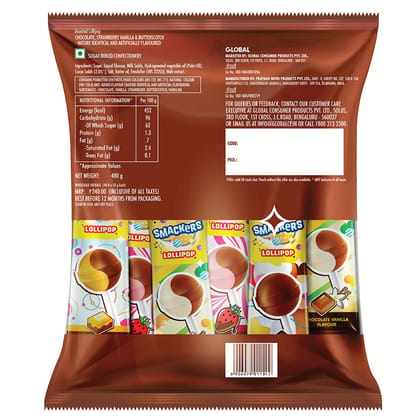 LuvIt Smackers Chocolate Flavoured Lollipops | 4 exciting Flavours for Kids | Chocolate Butterscotch | Chocolate |Chocolate Vanilla | Chocolate Strawberry Chocolate, Chocolate Vanilla, Chocol