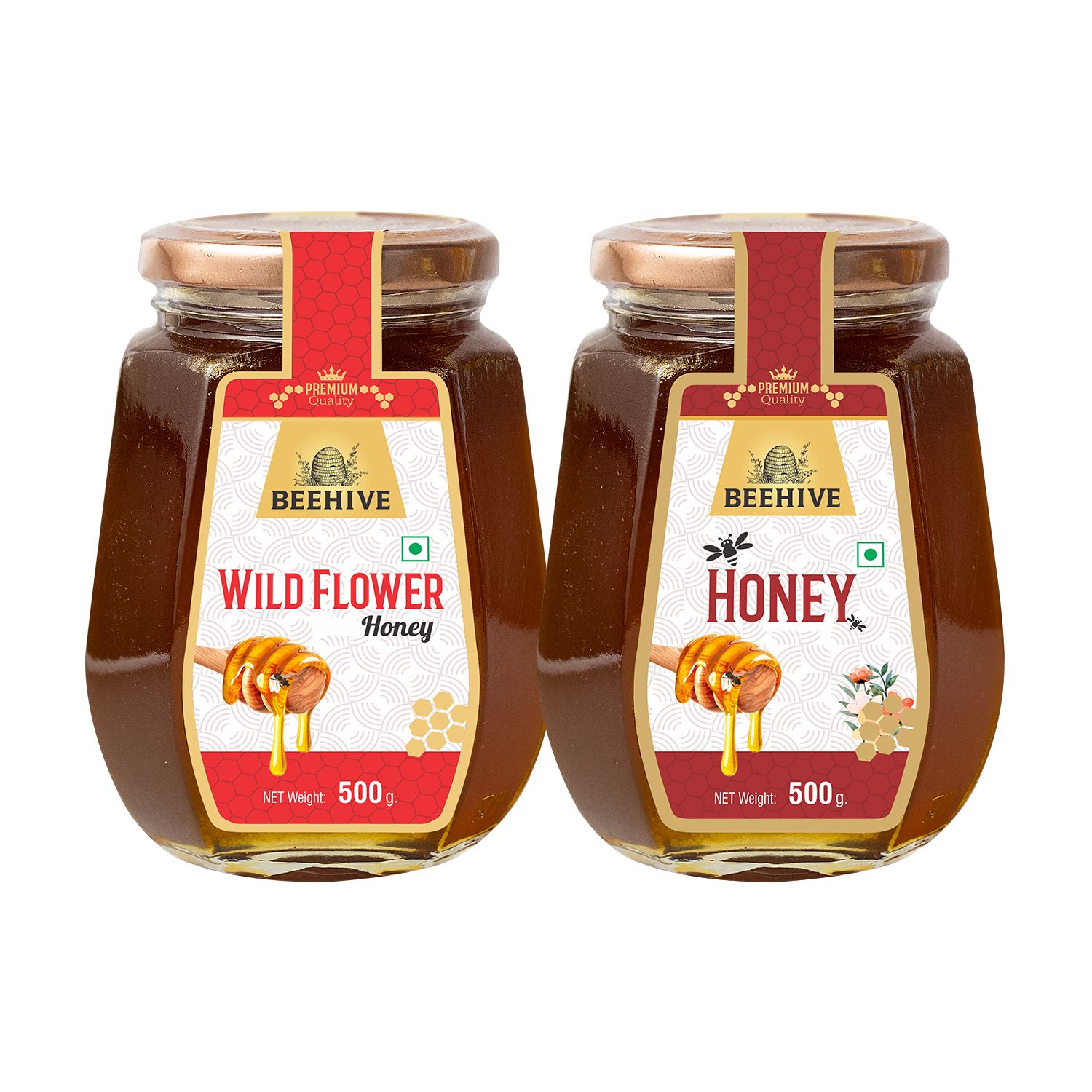 Beehive Wild Flower Honey and Honey 100% Pure Natural Honey Immunity Booster | Energy Boost & a Healthy Weight Loss Weight (500 g each) Glass Jar (PACK OF 2)