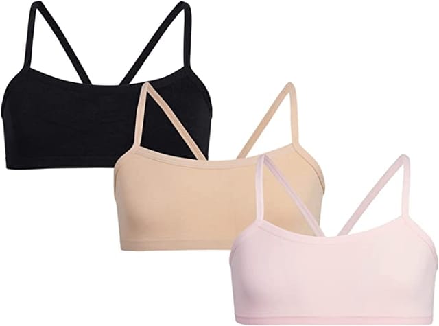 Slip-on Strapless Bra for Teenagers, Girls Beginners Bra Sports Cotton  Non-Padded Stylish Crop Top Bra Full Coverage Seamless Non-Wired Gym  Workout Training Bra for Kids (Pack of 3)