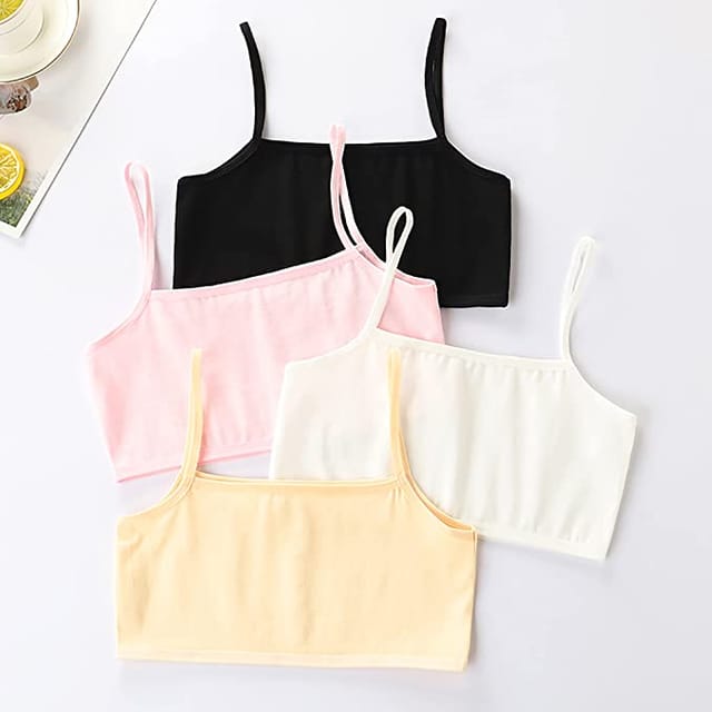 Slip-on Strapless Bra for Teenagers, Girls Beginners Bra Sports Cotton  Non-Padded Stylish Crop Top Bra Full Coverage Seamless Non-Wired Gym  Workout Training Bra for Kids (Pack of 4)
