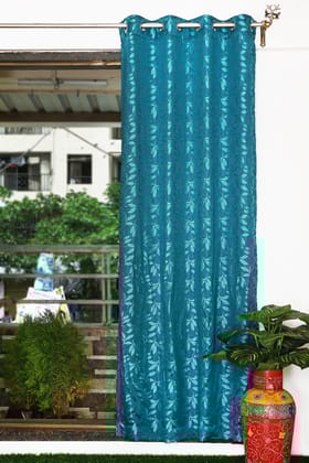 Parda online 152 cm (5 ft) Jacquard Fabric Leaf Design Eyelet Window Curtain | Sky Blue Colour (Pack of 1) | Fine Blended Jacquard Fabric | for Living Rooms & Bedrooms | 152 L x 121 W centimetres