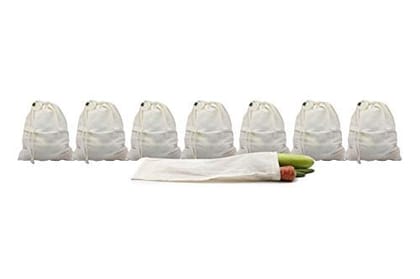 EARTH CONNECT Cotton Vegetable Storage Bag, Reusable, For shopping, Special Combo for Fridge (Set of 8)