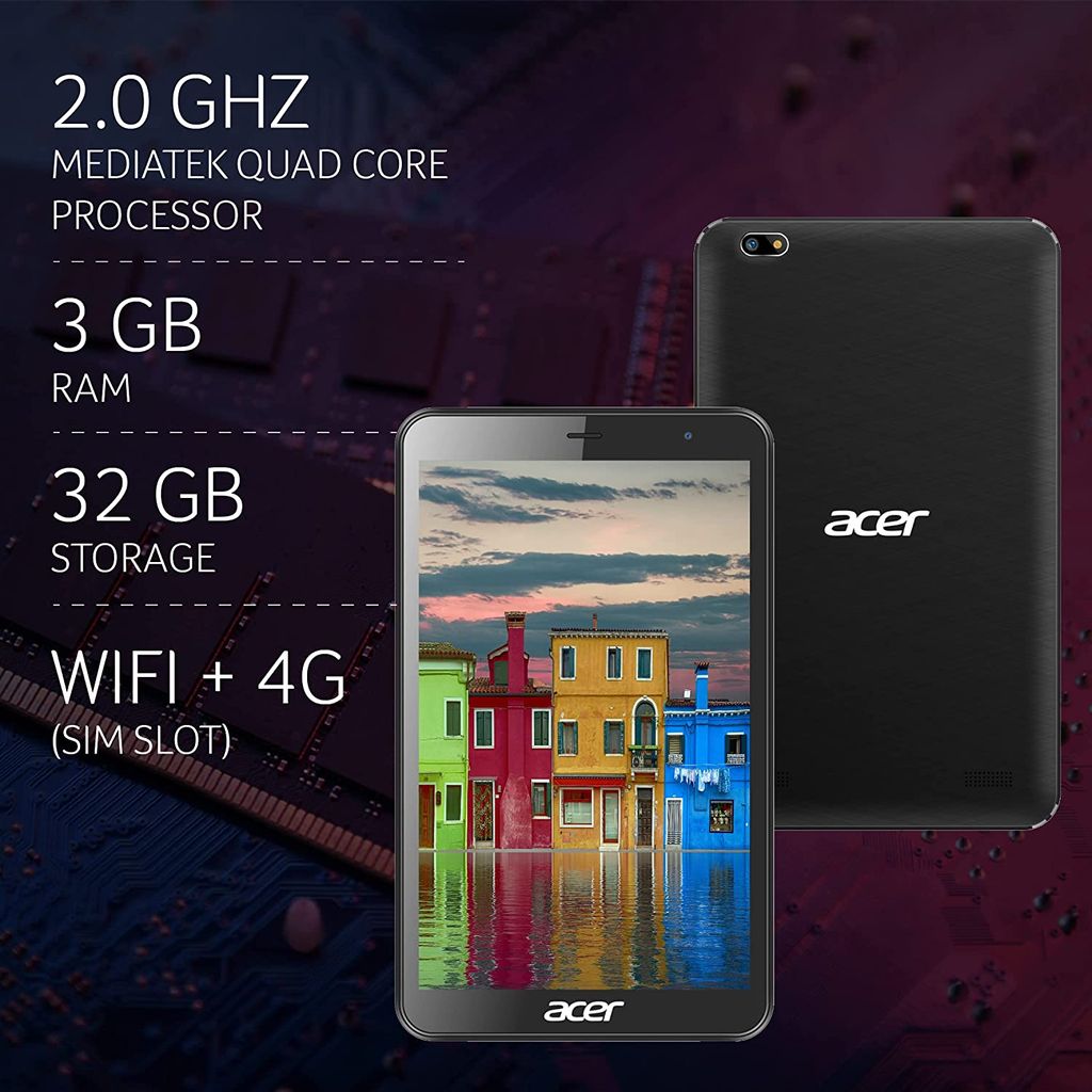Acer one T4-82L (20.32 cm) 8 Inch Bluetooth Tablet with 3GB RAM and 32 GB EMMC, 350 Nits Brightness IPS Panel, Dual-Camera, 4G LTE,Android 11, Black