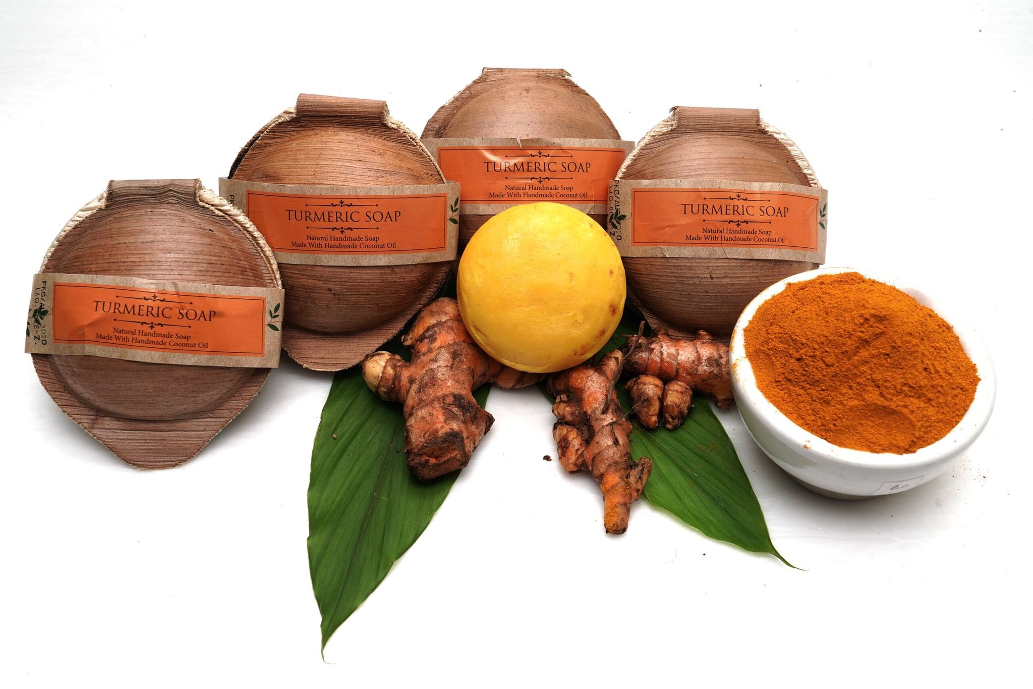 Natural & Ayurvedic Handmade Turmeric Soaps for all skin types – 4 Pcs (Loaded with Organic Turmeric Powder & Turmeric Essential Oil)
