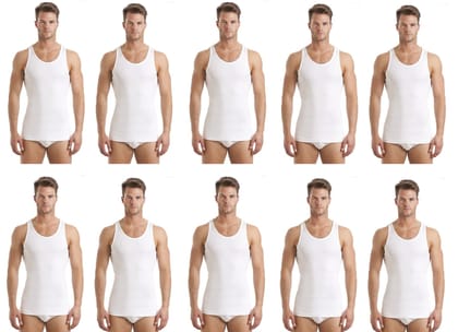 Men's Regular Cotton Sleeveless White Vests (PACK OF 10)