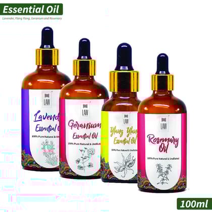 Gift Pack of Natural Essential oils – Pack of 4 Essential Oils (100 ml each) – Lavender, Ylang Ylang, Geranium and Rosemary