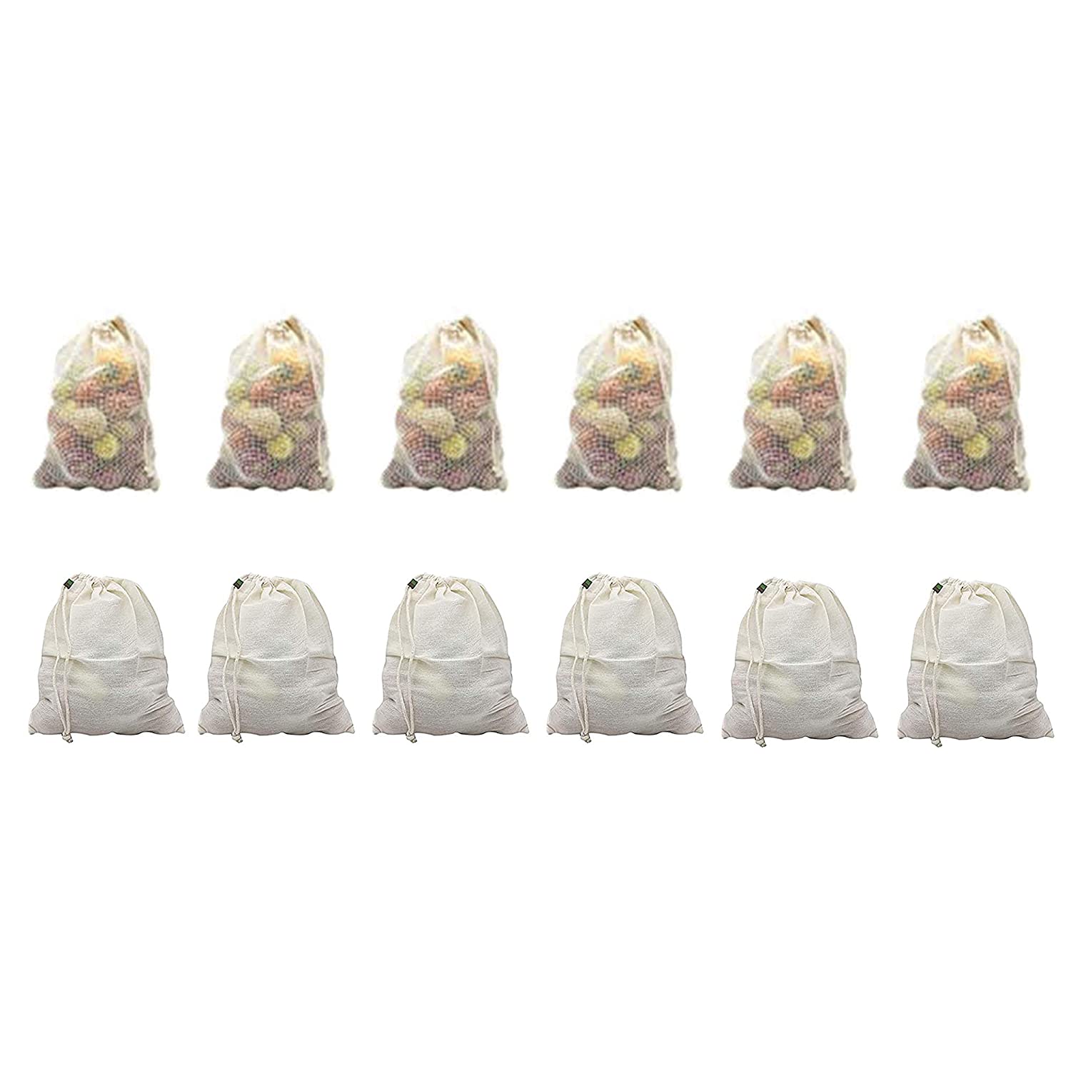 Earth Connect 6 natural cream bag & 6 cotton NET bag (Pack of 12) (WS_T_CP_06)