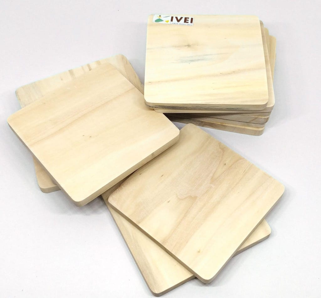 IVEI DIY Wooden Coasters Square (3.25 in X 3.25 in)- Set of 12