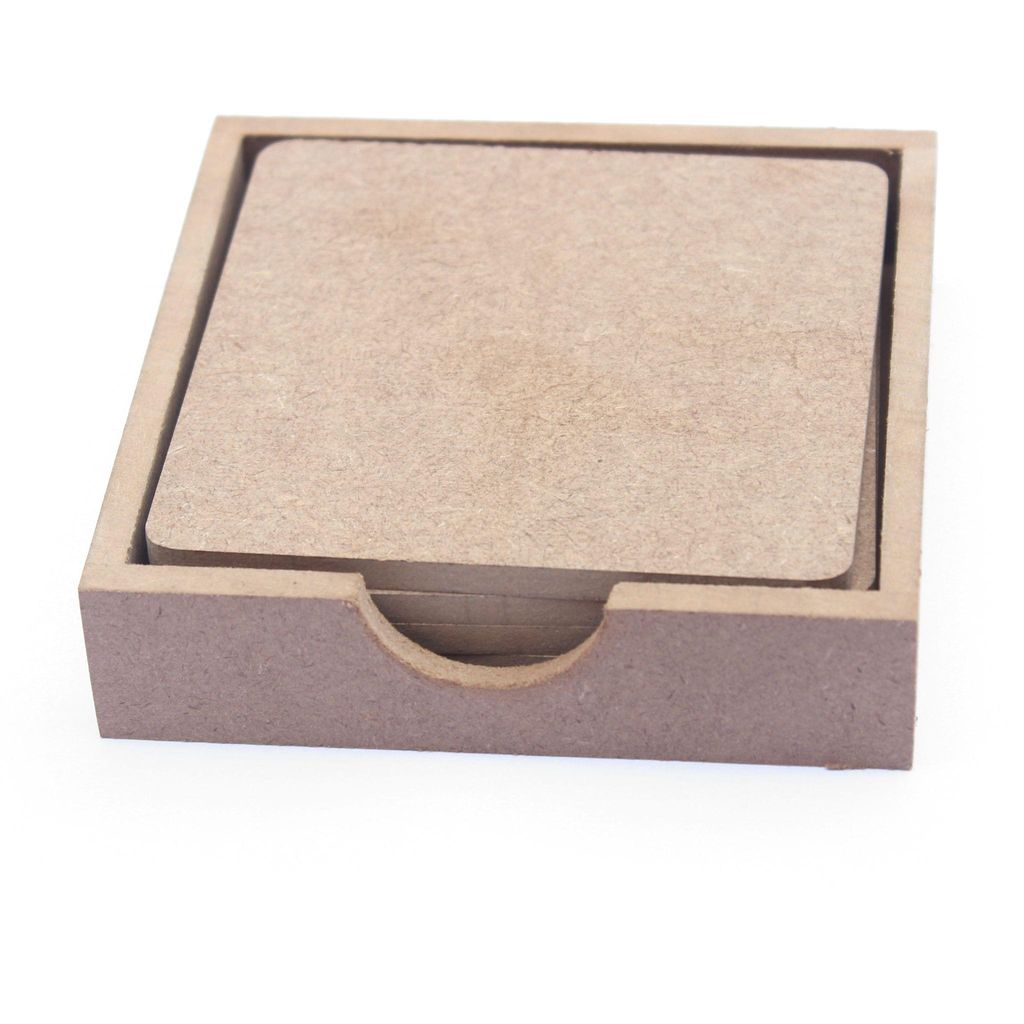 IVEI DIY MDF Square coasters (3.5in X 3.5in) with holder - set of 4