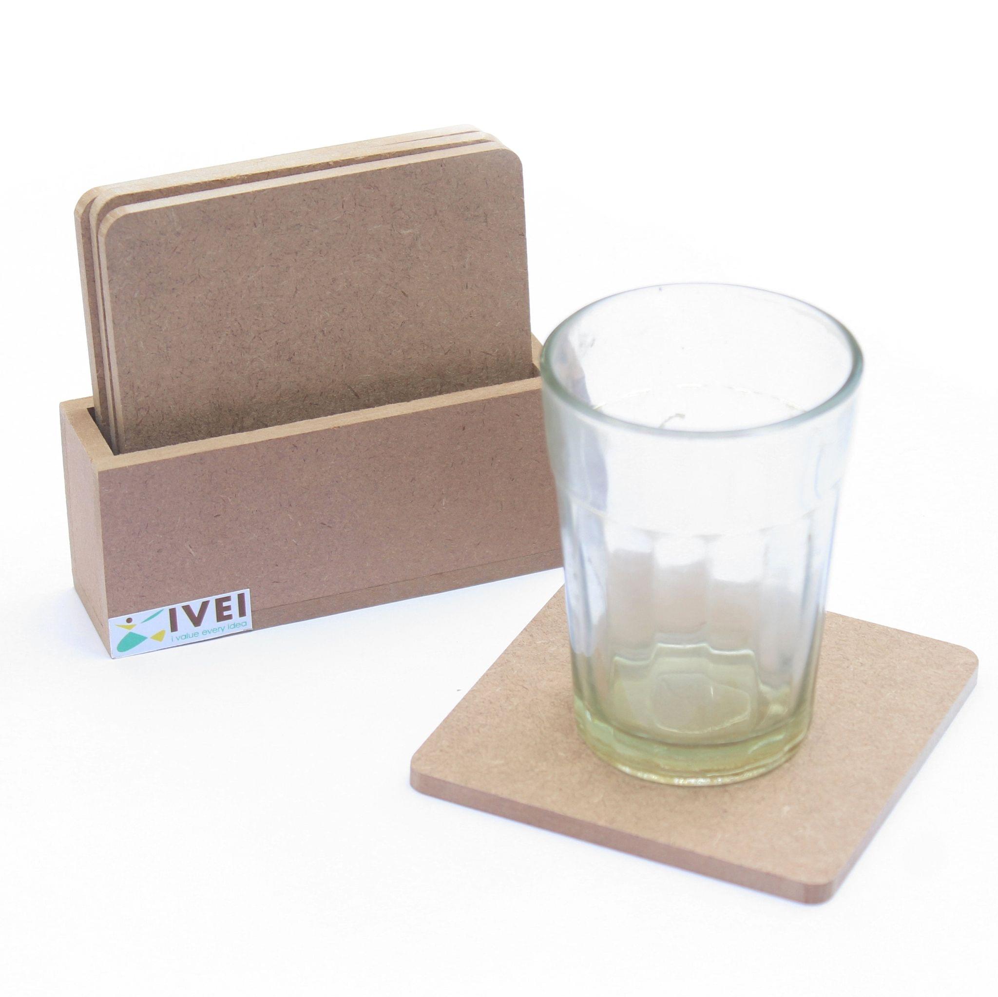 IVEI DIY MDF Square coasters (3.5in X 3.5in) with vertical Holder- set of 4