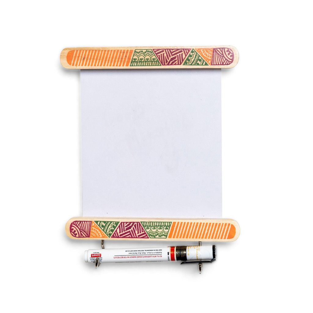 IVEI Wooden Fridge Magnet with a whiteboard and hooks [Geometric Pattern]
