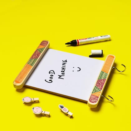 IVEI Wooden Fridge Magnet with a whiteboard and hooks [Geometric Pattern]