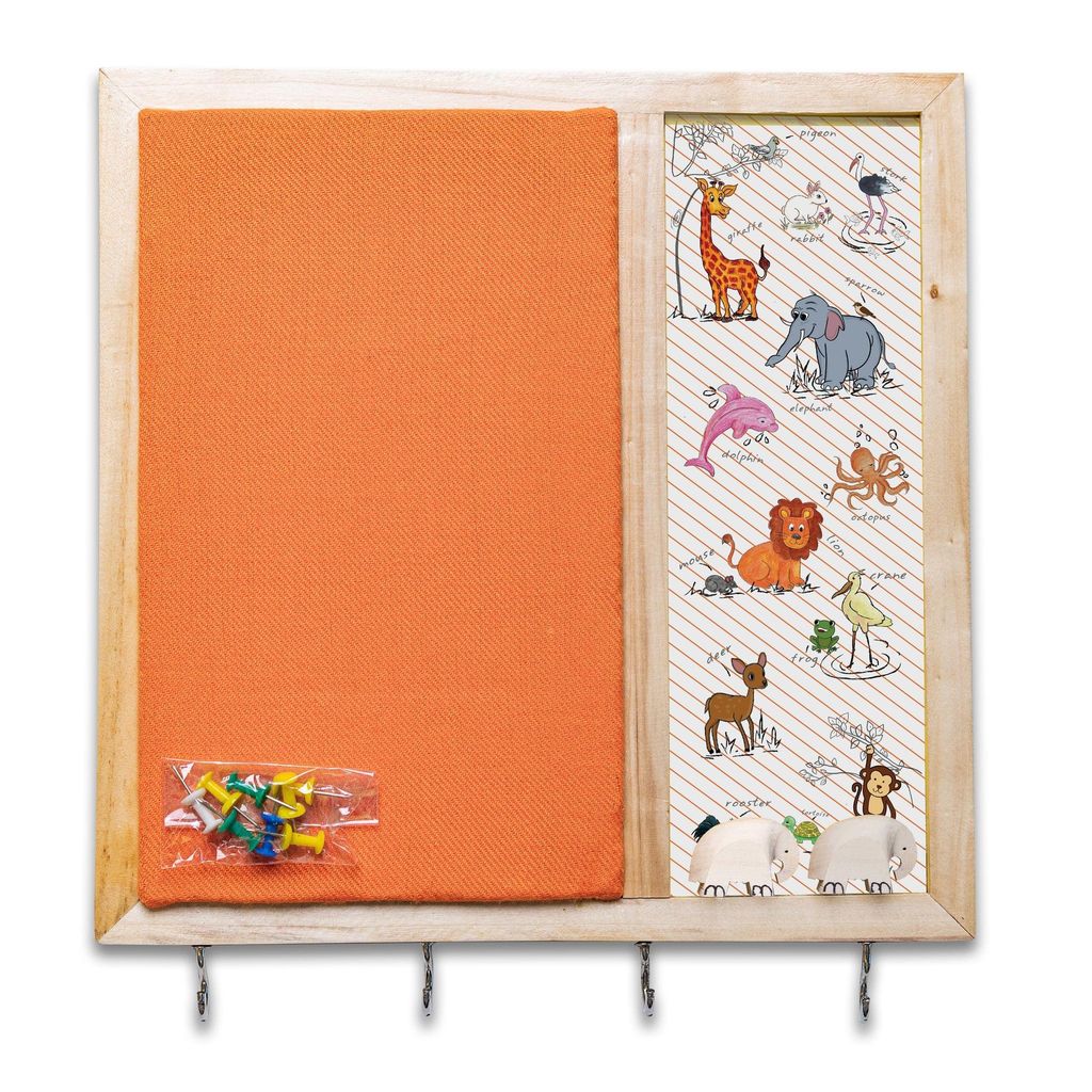 Kids Metal Board Pinboard with Hooks - Orange