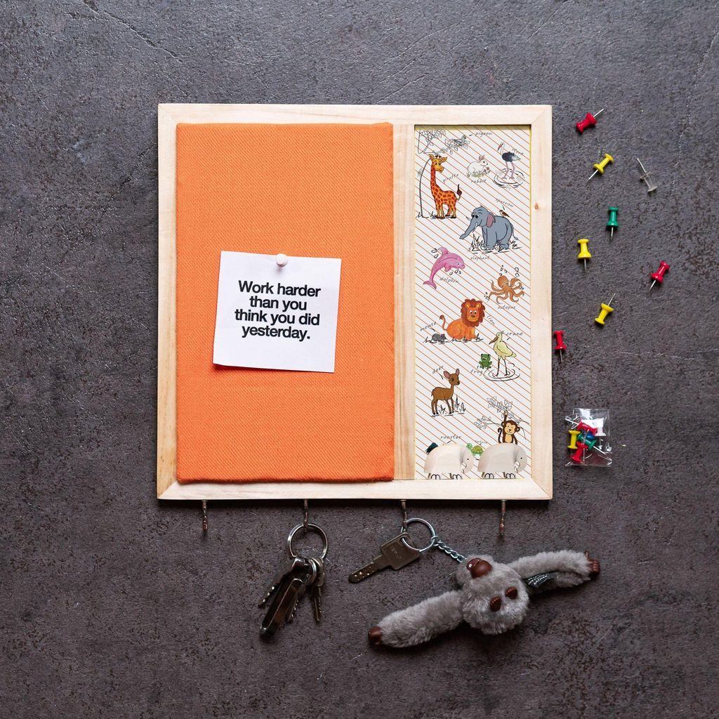 Kids Metal Board Pinboard with Hooks - Orange