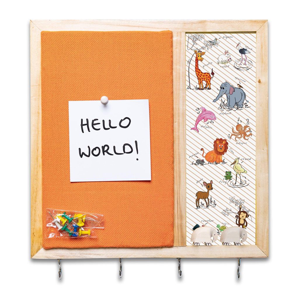 Kids Metal Board Pinboard with Hooks - Orange