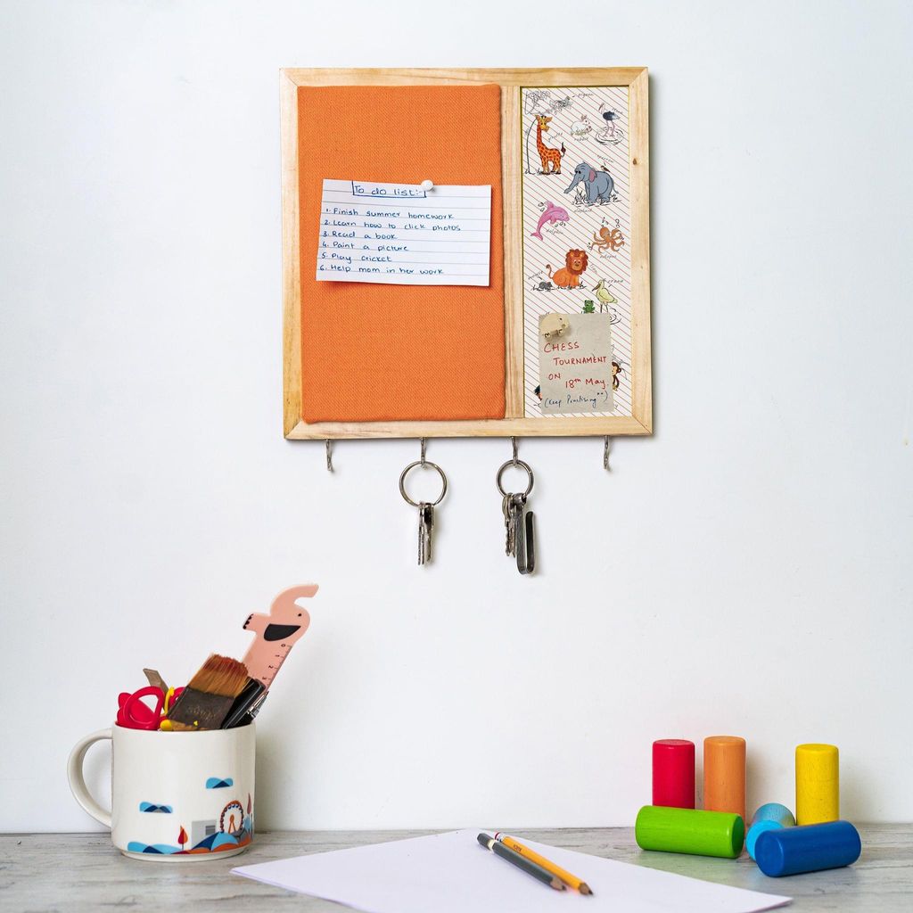 Kids Metal Board Pinboard with Hooks - Orange