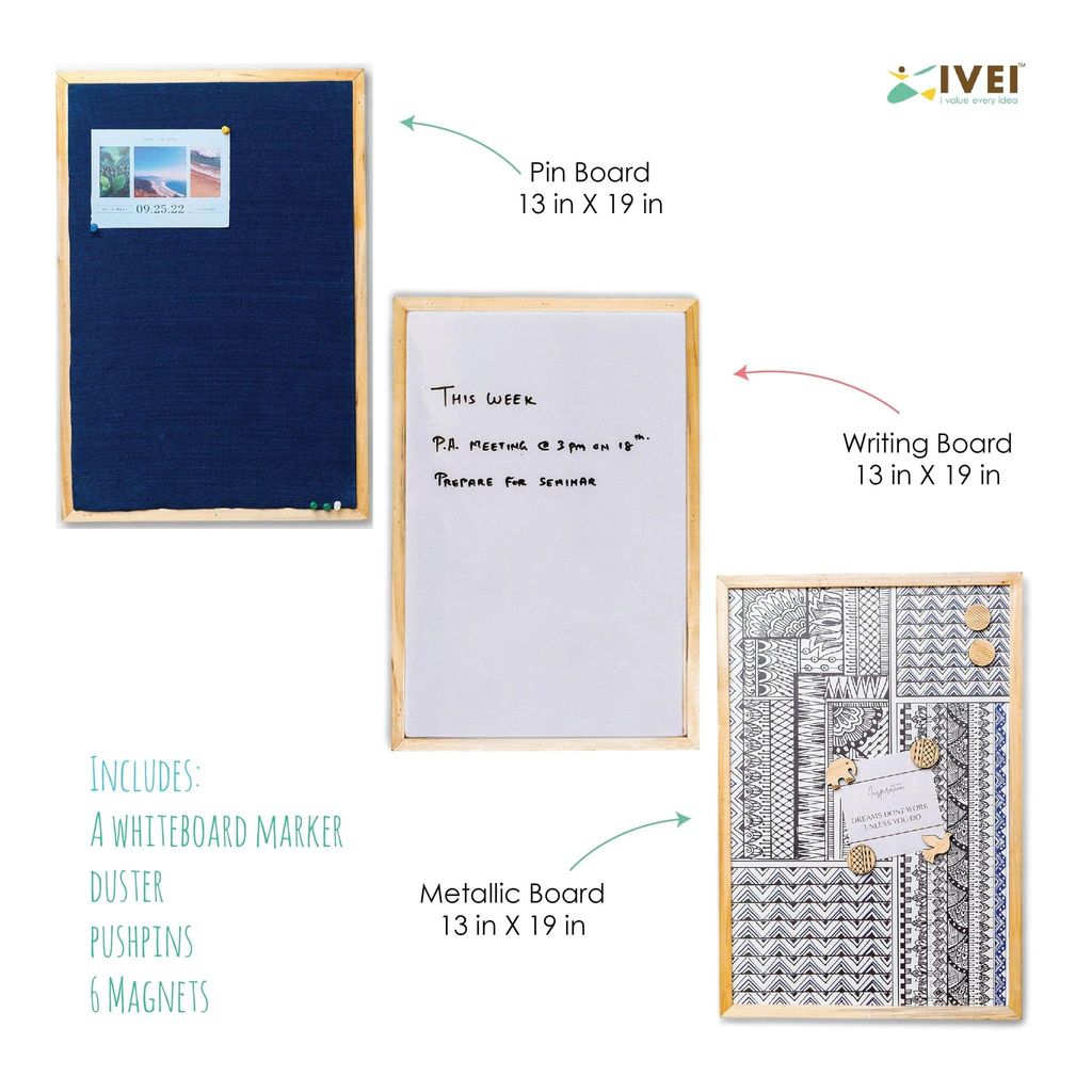 IVEI Whiteboard, Metal board & Pin Board (Big) - Set of 3