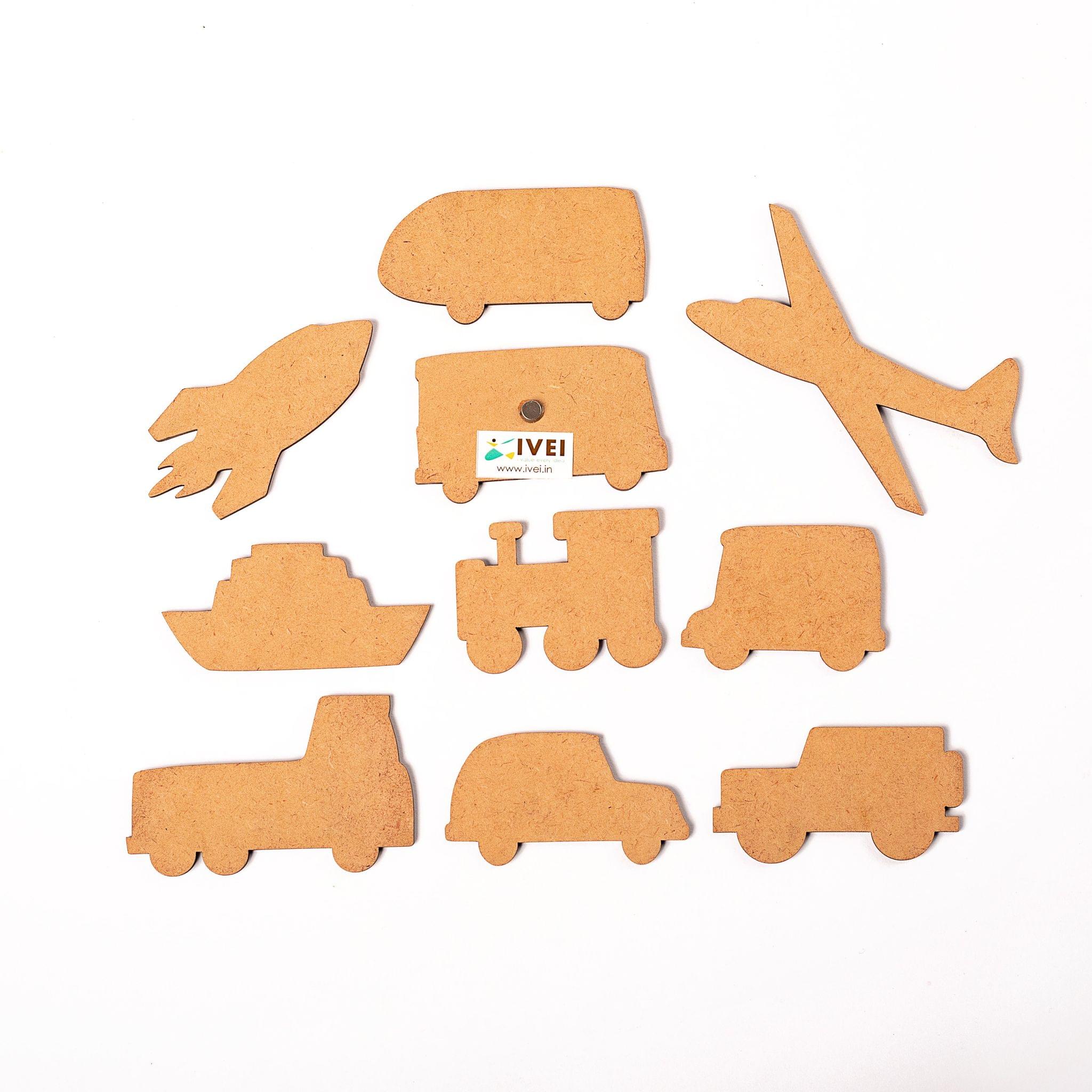 IVEI DIY MDF Vehicle Magnets - Set of 10 - Crafts for kids