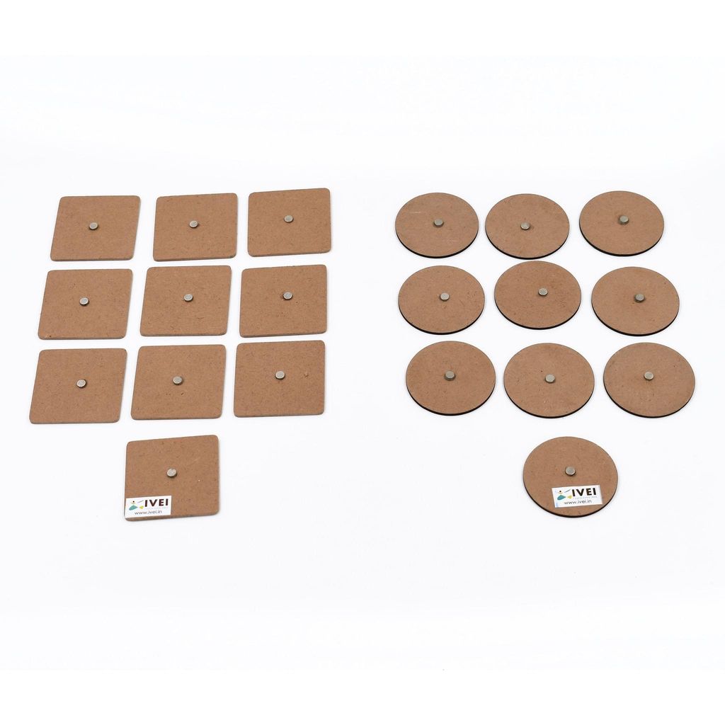 IVEI DIY MDF Wood Sheet Square and Round Craft Magnet - Set of 20 - 2 in X 2in X 3 mm