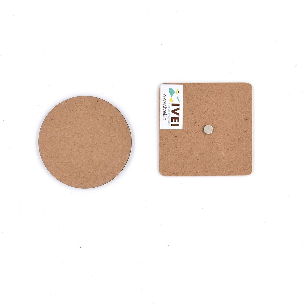 IVEI DIY MDF Wood Sheet Square and Round Craft Magnet - Set of 20 - 2 in X 2in X 3 mm