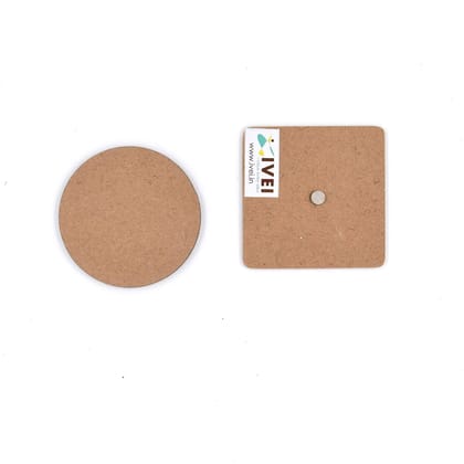 IVEI DIY MDF Wood Sheet Square and Round Craft Magnet - Set of 20 - 2 in X 2in X 3 mm