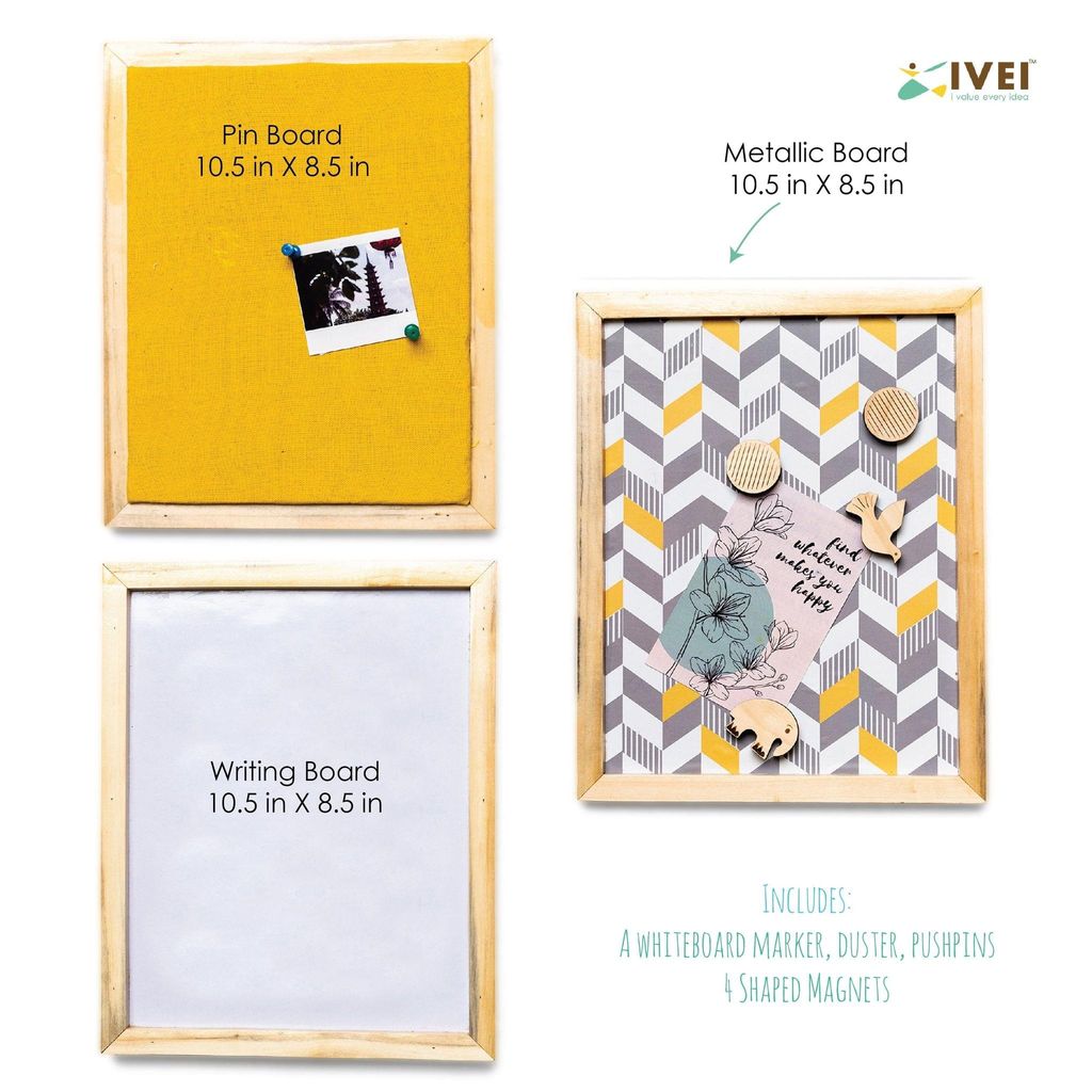IVEI Whiteboard, Metal board & Pin Board (Small) - Set of 3 - Yellow