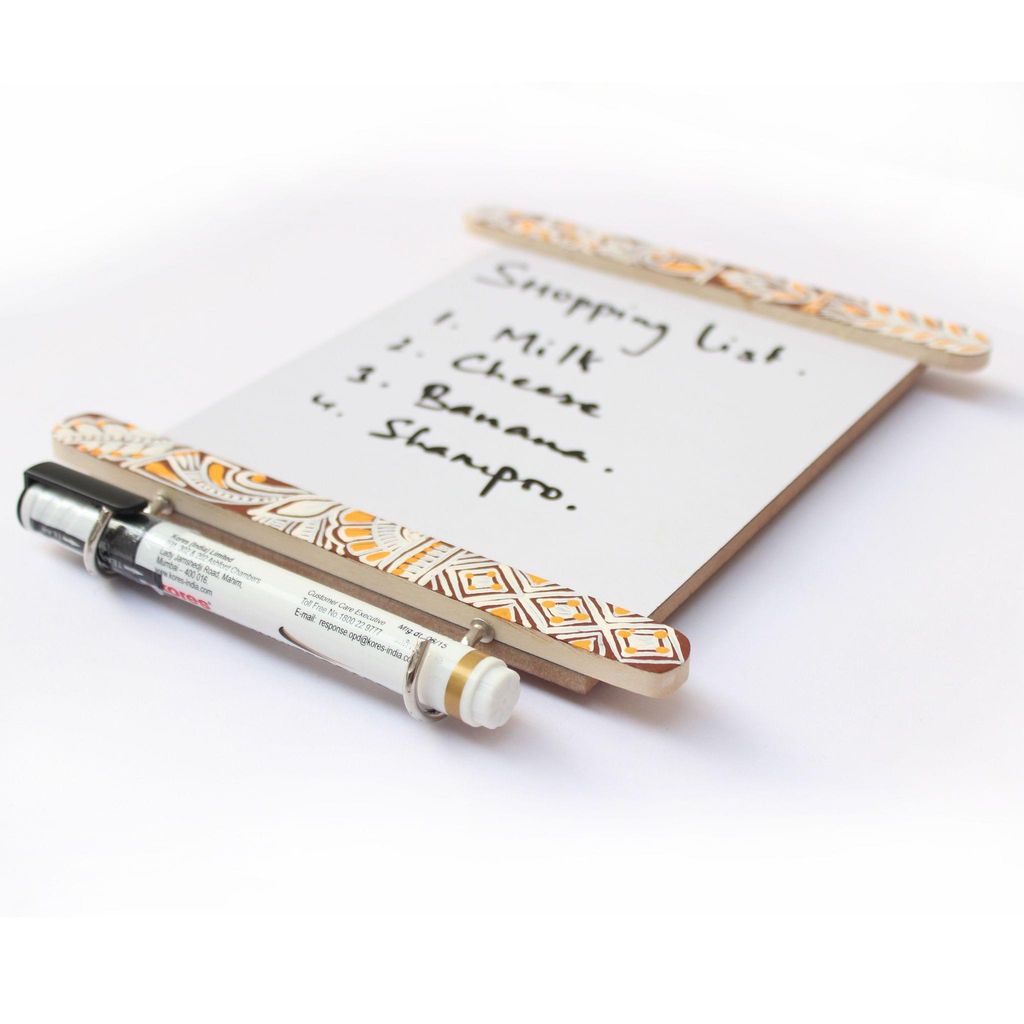 IVEI Hand Painted Wooden Fridge Magnet with Whiteboard and Hooks - Chowk art