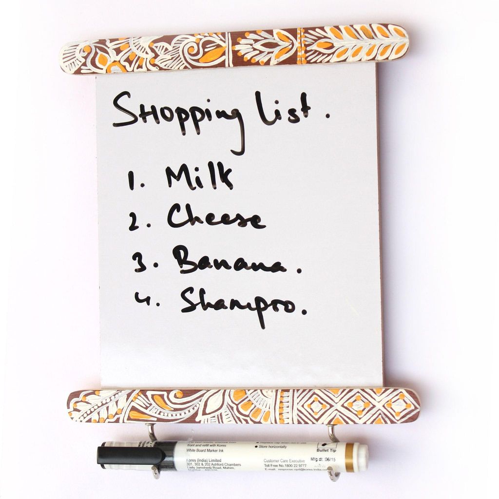 IVEI Hand Painted Wooden Fridge Magnet with Whiteboard and Hooks - Chowk art