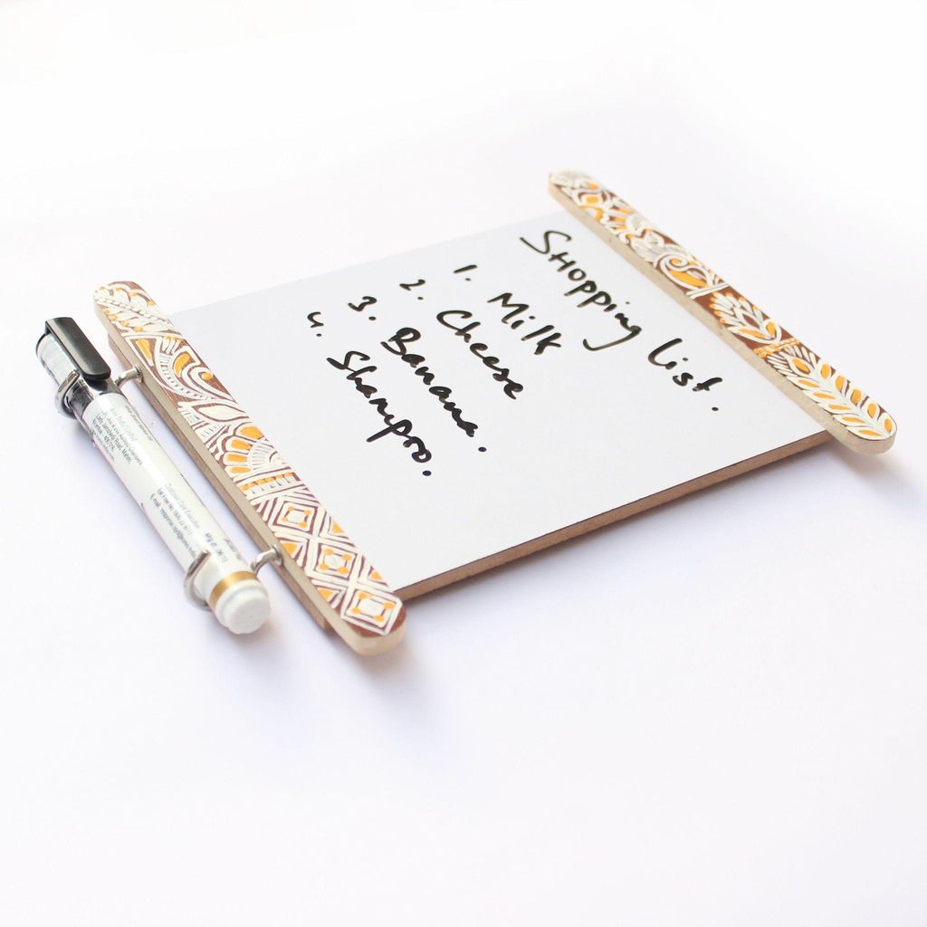 IVEI Hand Painted Wooden Fridge Magnet with Whiteboard and Hooks - Chowk art