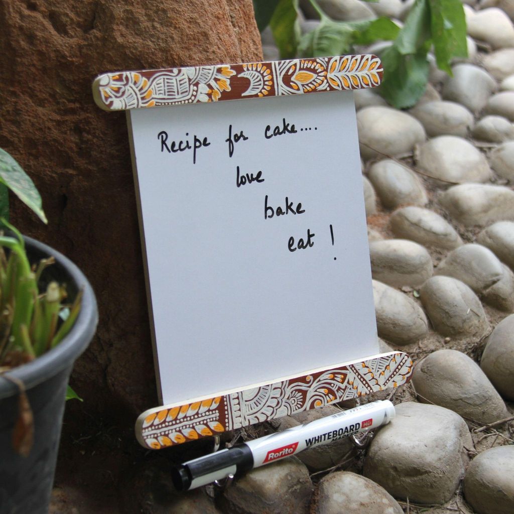 IVEI Hand Painted Wooden Fridge Magnet with Whiteboard and Hooks - Chowk art