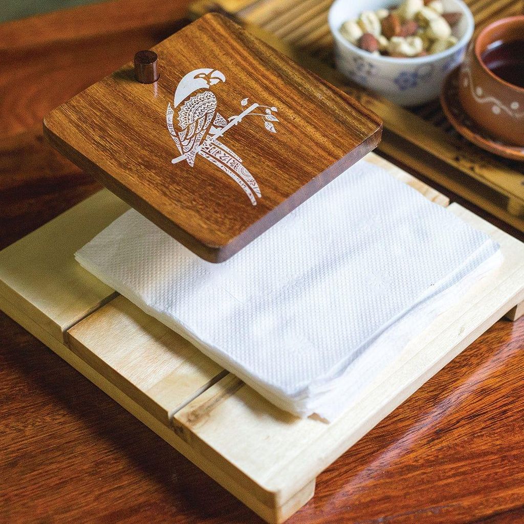 IVEI Mandala Solid Rosewood Napkin Holder - Parrot