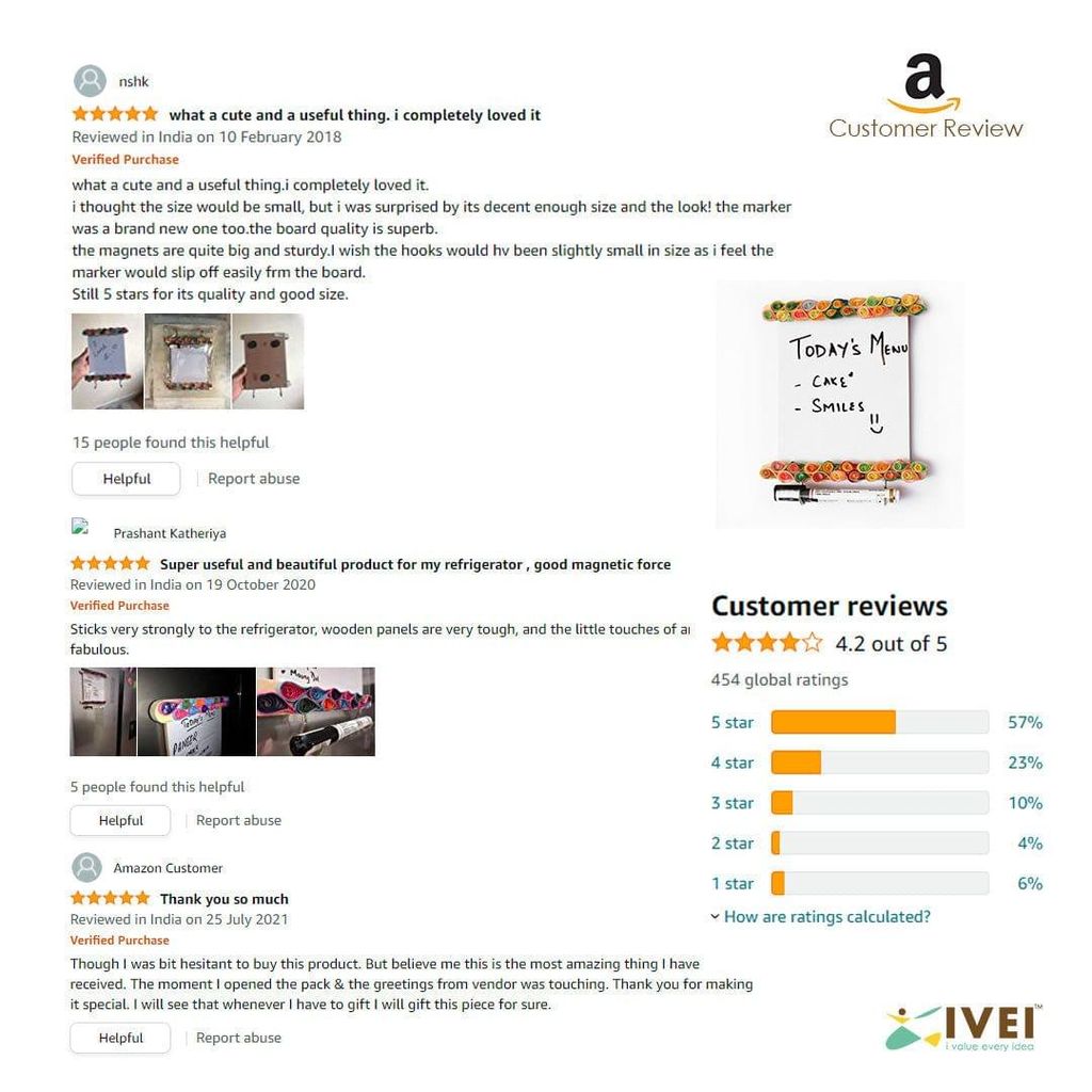 IVEI Wooden Fridge Magnet with Whiteboard and Hooks - Paper Quilling