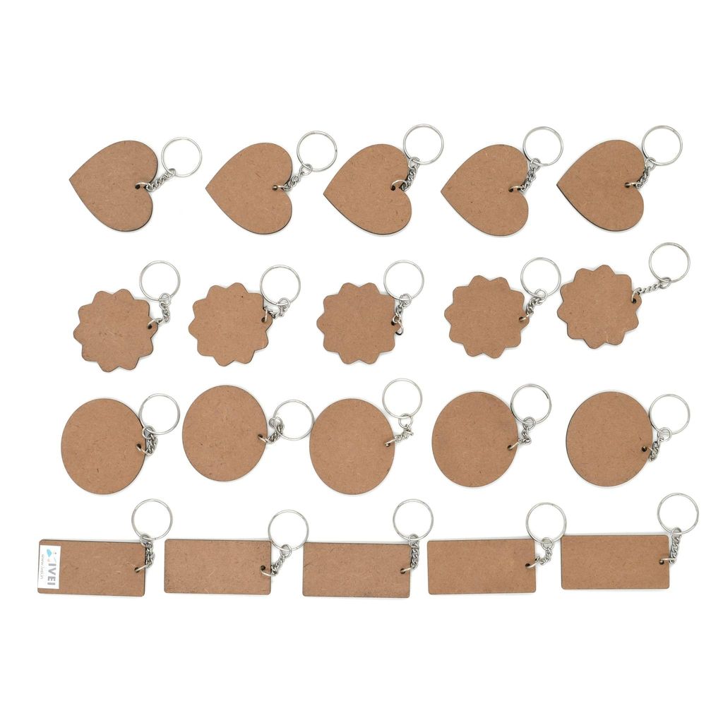 IVEI DIY MDF Multi Shaped Keyrings - Set of 20