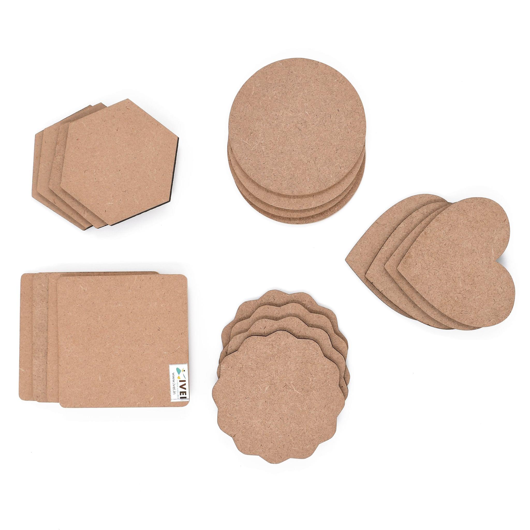 IVEI MDF Board DIY Coasters Mixed shapes - Set of 20