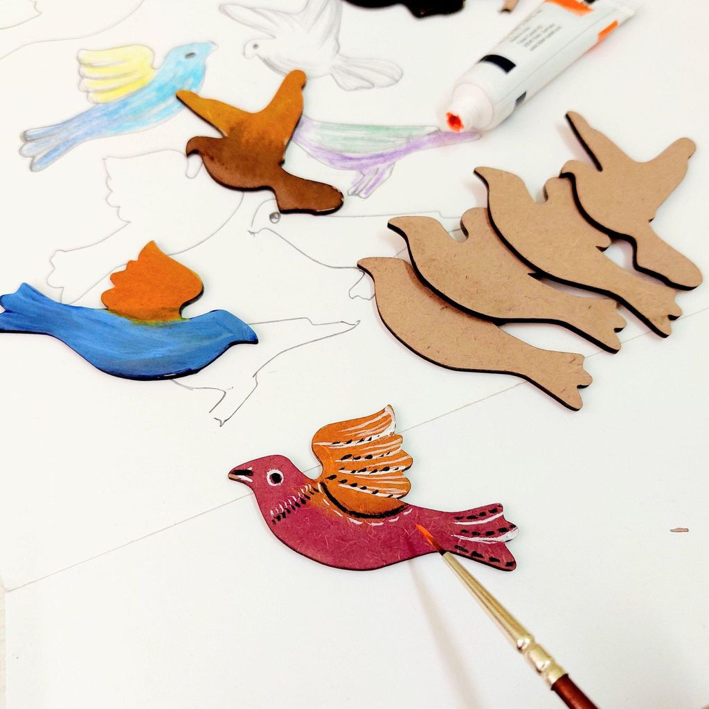 IVEI MDF Bird Cutouts/Embellishments - DIY Set of 15