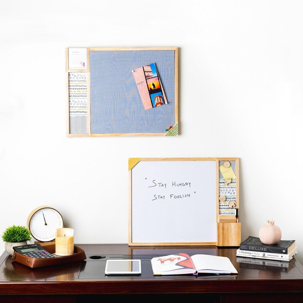 IVEI Metal board, Pinboard, Whiteboard with Calendar - Set of 2- Grey